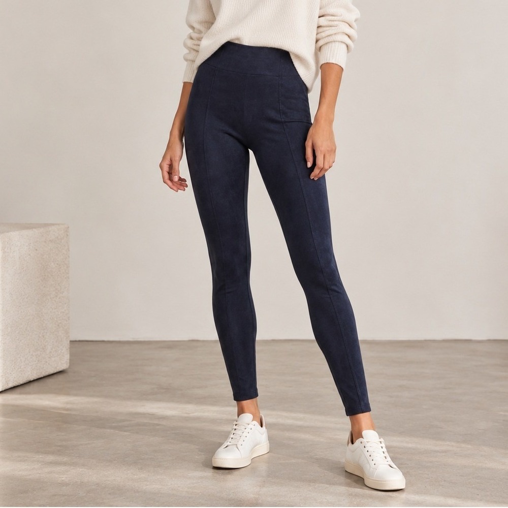 SPANX Faux Suede Leggings Women's Medium Classic Navy Pull On High Rise